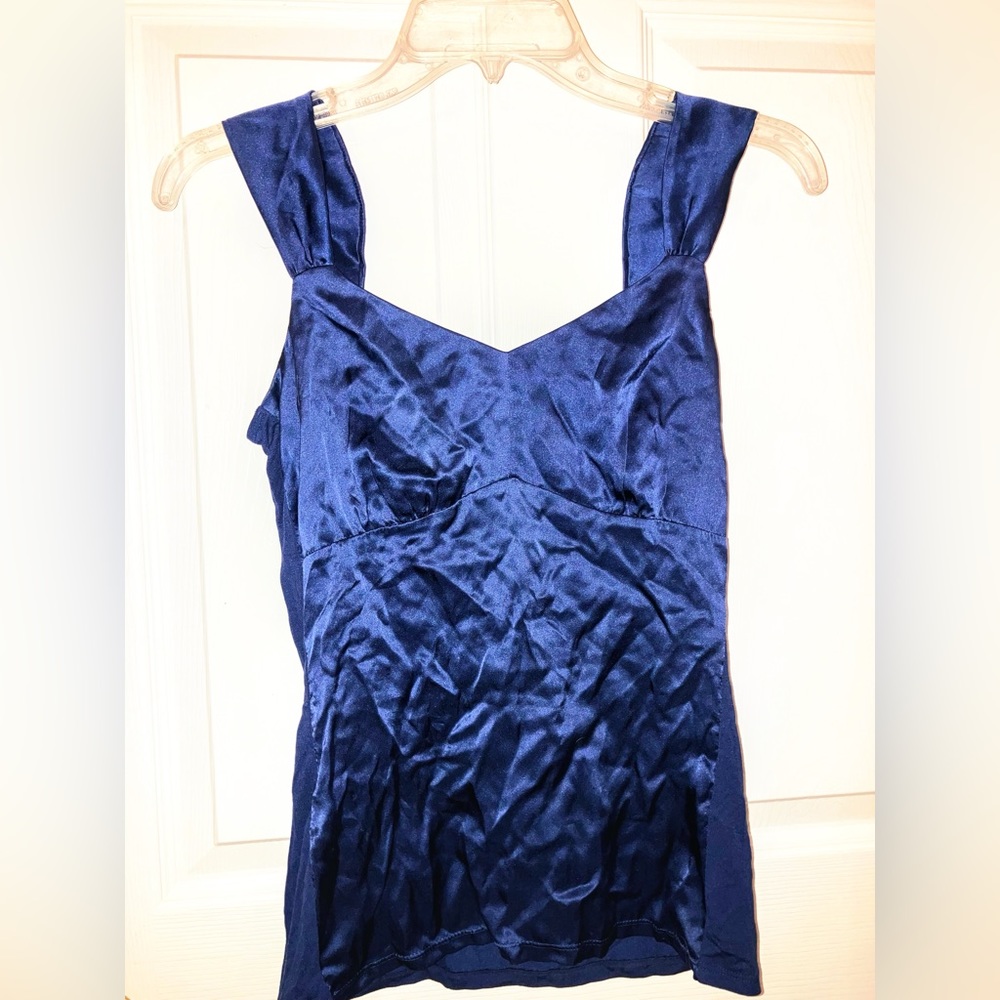 NWOT Vintage Ann Taylor XS Shirred Strap Navy Silk Tank/Shell Tank
